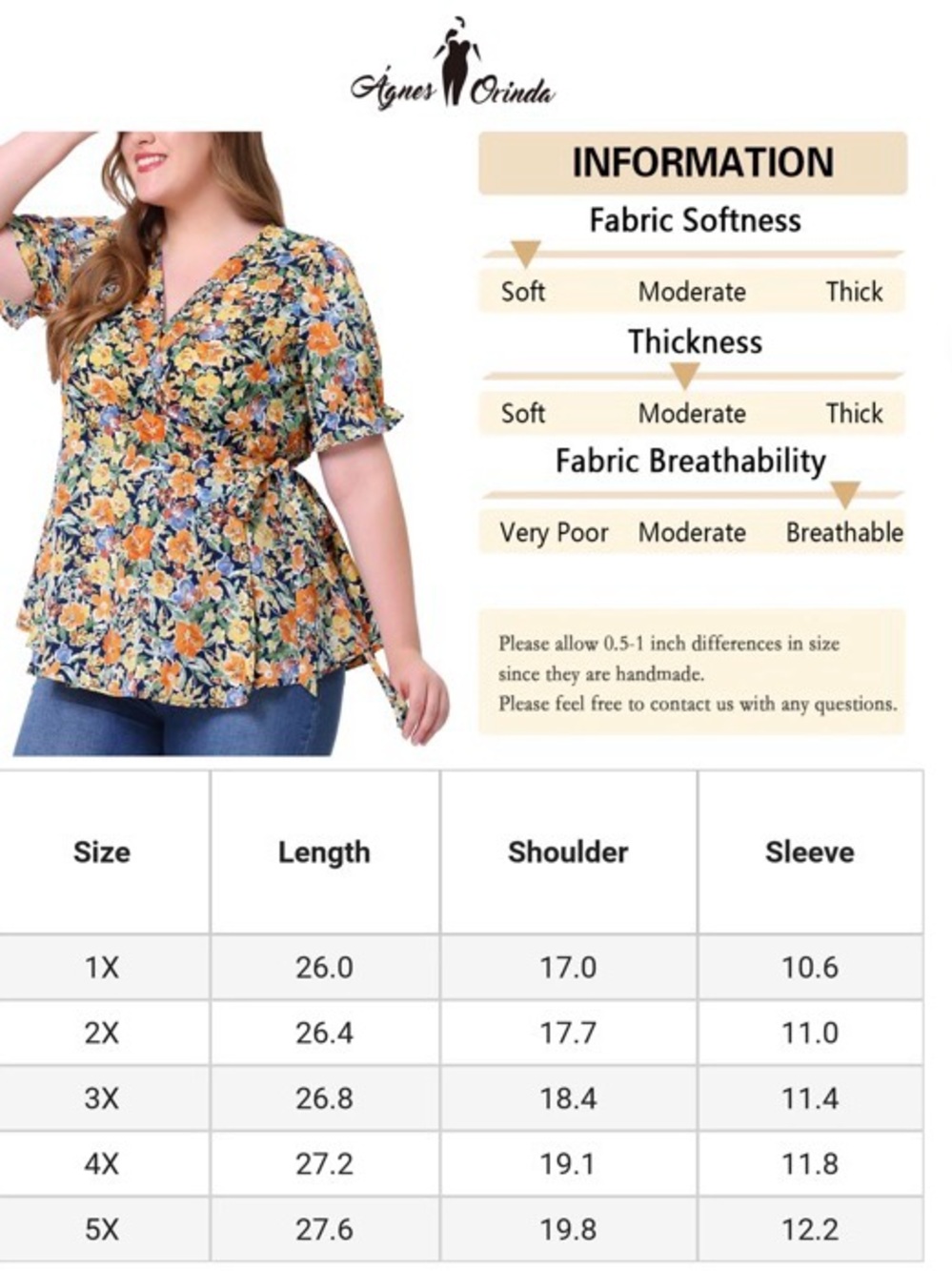 Plus Size Wrap Belted Tops Floral V-neck Ruffle Short Sleeve Peplum Blouse, 3X - Picture 6 of 15
